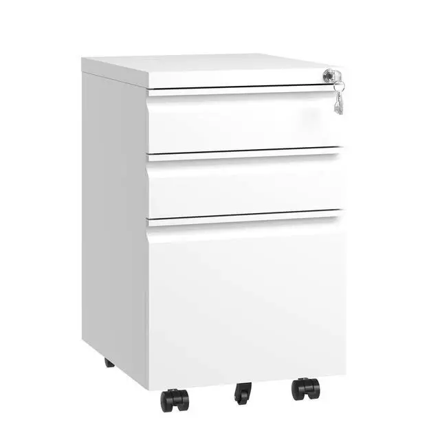Alt view image 4 of 7 - 3 Drawer Mobile File Cabinet with Lock,Metal Filing Cabinets for Home Office Organizer Letters/Legal/A4,Fully Assembled Except Wheels,White