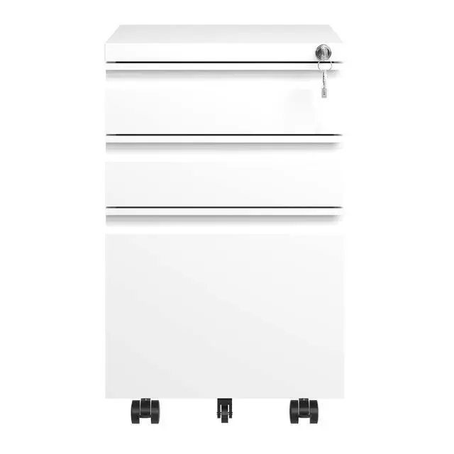 Alt view image 5 of 7 - 3 Drawer Mobile File Cabinet with Lock,Metal Filing Cabinets for Home Office Organizer Letters/Legal/A4,Fully Assembled Except Wheels,White