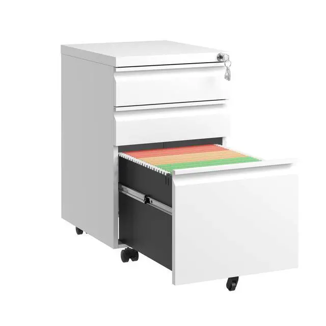 Alt view image 7 of 7 - 3 Drawer Mobile File Cabinet with Lock,Metal Filing Cabinets for Home Office Organizer Letters/Legal/A4,Fully Assembled Except Wheels,White