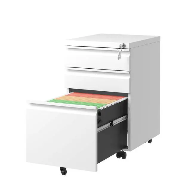 Alt view image 6 of 7 - 3 Drawer Mobile File Cabinet with Lock,Metal Filing Cabinets for Home Office Organizer Letters/Legal/A4,Fully Assembled Except Wheels,White