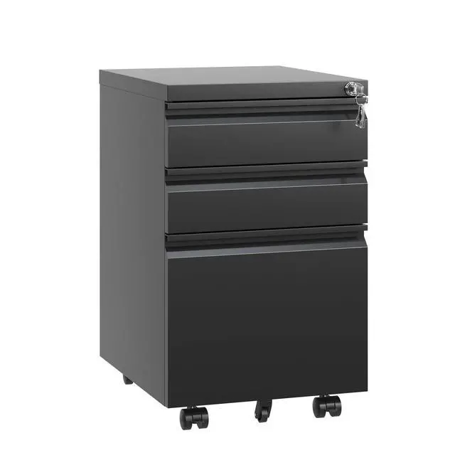 Alt view image 4 of 7 - 3 Drawer Mobile File Cabinet with Lock,Metal Filing Cabinets for Home Office Organizer Letters/Legal/A4,Fully Assembled Except Wheels ,Black