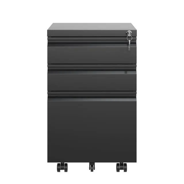 Alt view image 5 of 7 - 3 Drawer Mobile File Cabinet with Lock,Metal Filing Cabinets for Home Office Organizer Letters/Legal/A4,Fully Assembled Except Wheels ,Black