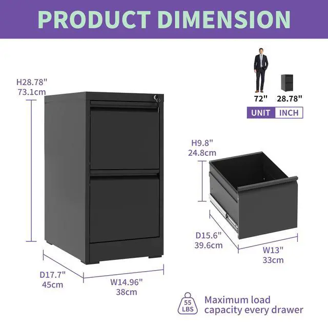 Alt view image 3 of 7 - 2 Drawer Metal Vertical File Cabinet with Lock Office Home Steel Vertical File Cabinet for A4 Legal/Letter Size