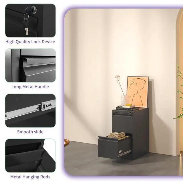 Alt view image 6 of 7 - 2 Drawer Metal Vertical File Cabinet with Lock Office Home Steel Vertical File Cabinet for A4 Legal/Letter Size