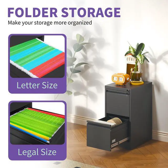 Alt view image 5 of 7 - 2 Drawer Metal Vertical File Cabinet with Lock Office Home Steel Vertical File Cabinet for A4 Legal/Letter Size