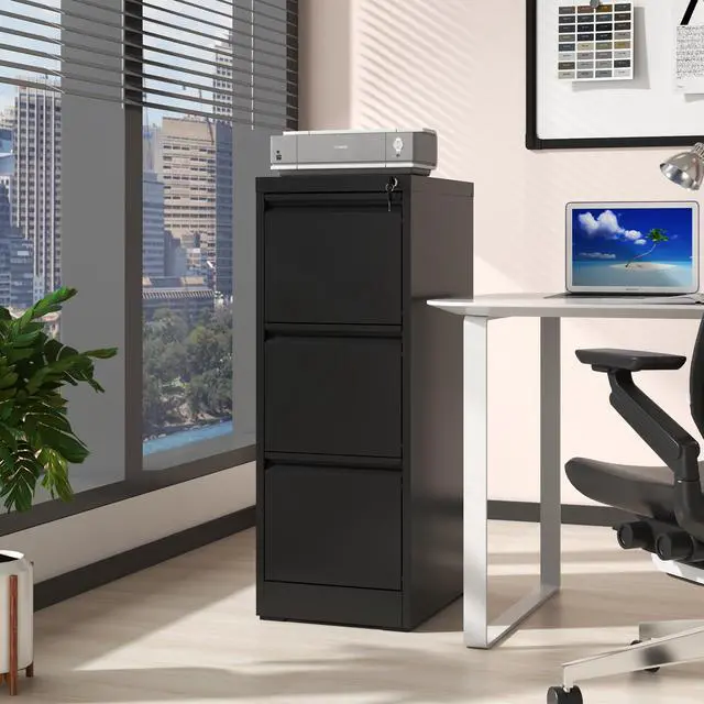 Alt view image 2 of 7 - 3 Drawer Metal Vertical File Cabinet with Lock Office Home Steel Vertical File Cabinet for A4 Legal/Letter Size