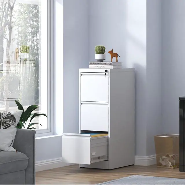 Alt view image 2 of 7 - 3 Drawer Metal Vertical File Cabinet with Lock Office Home Steel Vertical File Cabinet for A4 Legal/Letter Size3