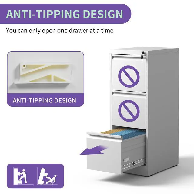Alt view image 6 of 7 - 3 Drawer Metal Vertical File Cabinet with Lock Office Home Steel Vertical File Cabinet for A4 Legal/Letter Size3