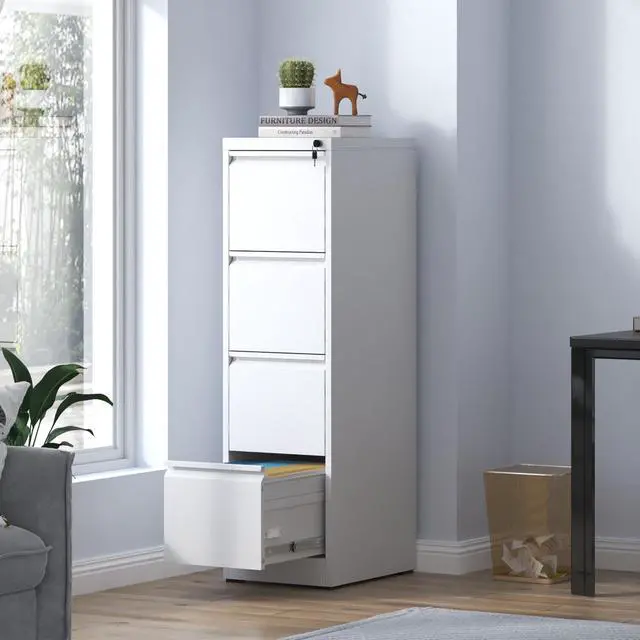 Alt view image 2 of 7 - 4 Drawer Metal Vertical File Cabinet with Lock Office Home Steel Vertical File Cabinet for A4 Legal/Letter Size
