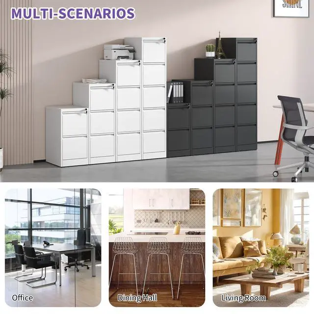 Alt view image 6 of 7 - 4 Drawer Metal Vertical File Cabinet with Lock Office Home Steel Vertical File Cabinet for A4 Legal/Letter Size