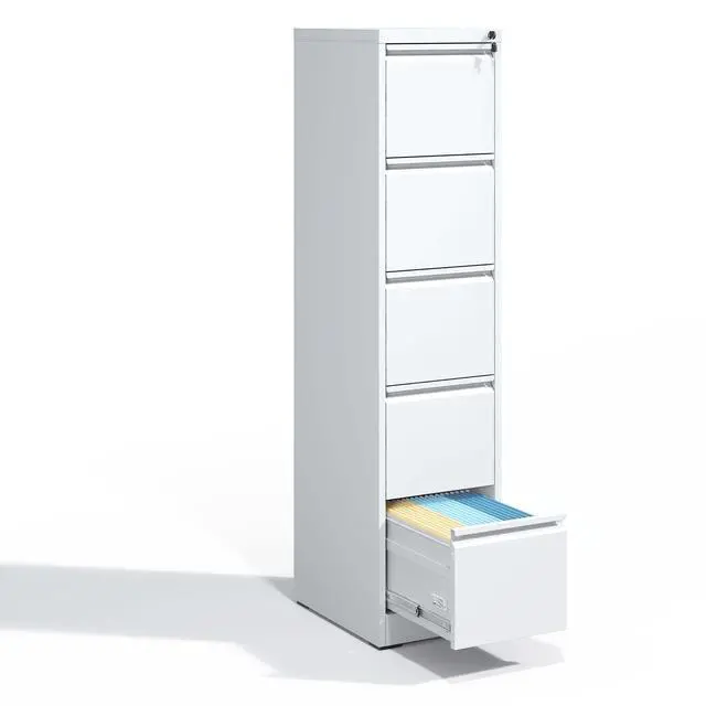 Alt view image 4 of 7 - 5 Drawer Metal Vertical File Cabinet with Lock Office Home Steel Vertical File Cabinet for A4 Legal/Letter Size