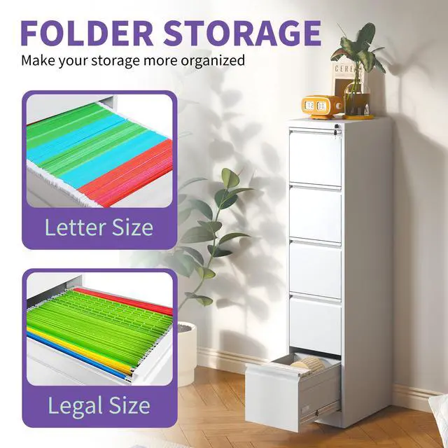 Alt view image 6 of 7 - 5 Drawer Metal Vertical File Cabinet with Lock Office Home Steel Vertical File Cabinet for A4 Legal/Letter Size