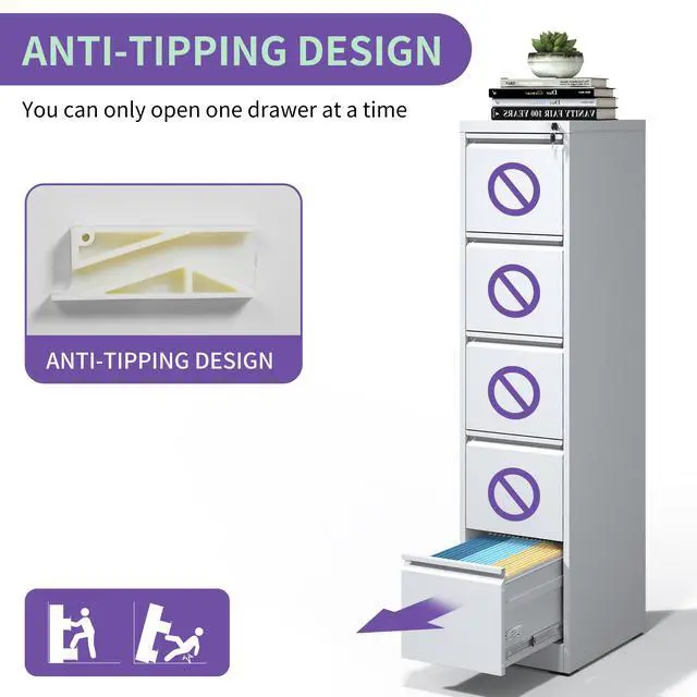 Alt view image 5 of 7 - 5 Drawer Metal Vertical File Cabinet with Lock Office Home Steel Vertical File Cabinet for A4 Legal/Letter Size