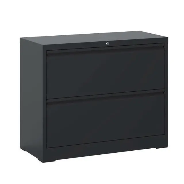 Alt view image 4 of 7 - Lateral File Cabinet 2 Drawer, Black Filing Cabinet with Lock, Lockable File Cabinet for Home Office, Locking Metal File Cabinet for Legal/Letter/A4/F4 Size
