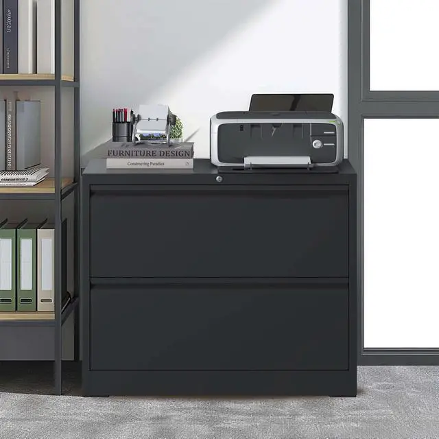 Alt view image 5 of 7 - Lateral File Cabinet 2 Drawer, Black Filing Cabinet with Lock, Lockable File Cabinet for Home Office, Locking Metal File Cabinet for Legal/Letter/A4/F4 Size