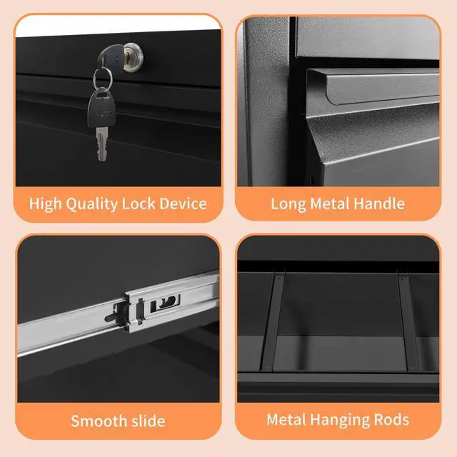 Alt view image 6 of 7 - Lateral File Cabinet 2 Drawer, Black Filing Cabinet with Lock, Lockable File Cabinet for Home Office, Locking Metal File Cabinet for Legal/Letter/A4/F4 Size