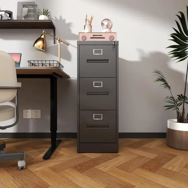 Alt view image 2 of 7 - 3 Drawer File Cabinet with Lock Metal Vertical File Cabinet Office Home, A4 Legal/Letter Size Narrow File Cabinet Locked,Assembly Required