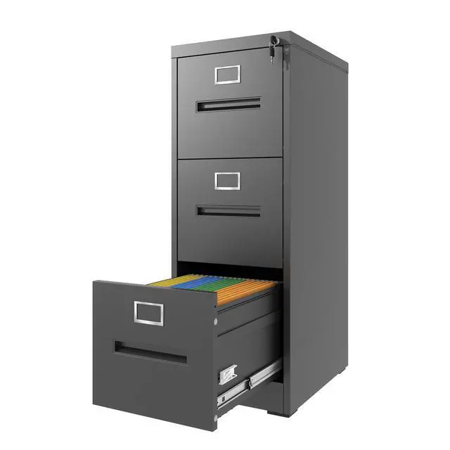 Alt view image 4 of 7 - 3 Drawer File Cabinet with Lock Metal Vertical File Cabinet Office Home, A4 Legal/Letter Size Narrow File Cabinet Locked,Assembly Required