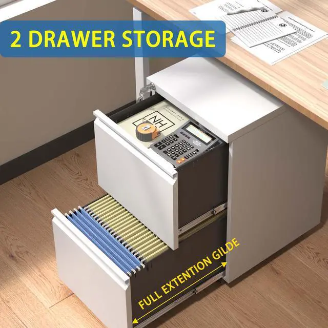 Alt view image 7 of 7 - 2 Drawer Metal Mobile File Cabinet, Rolling File Cabinet with Lock for Hanging Legal/Letter/A4 Size,Fully Assembled Except Wheels