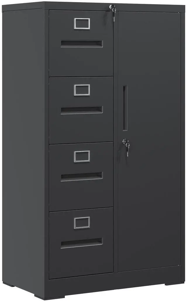 Main image of Metal Storage Vertical Filing Cabinet with Lock, Steel File Locker with 4 Drawers and 1 door for School, Living Room, Bedroom, Office (Black)