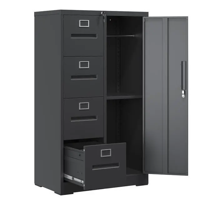 Alt view image 4 of 7 - Metal Storage Vertical Filing Cabinet with Lock, Steel File Locker with 4 Drawers and 1 door for School, Living Room, Bedroom, Office (Black)