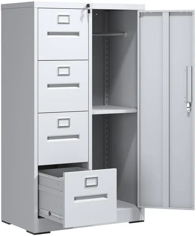 Main image of Metal Storage Vertical Filing Cabinet with Lock, Steel File Locker with 4 Drawers and 1 door for School, Living Room, Bedroom, Office (White)