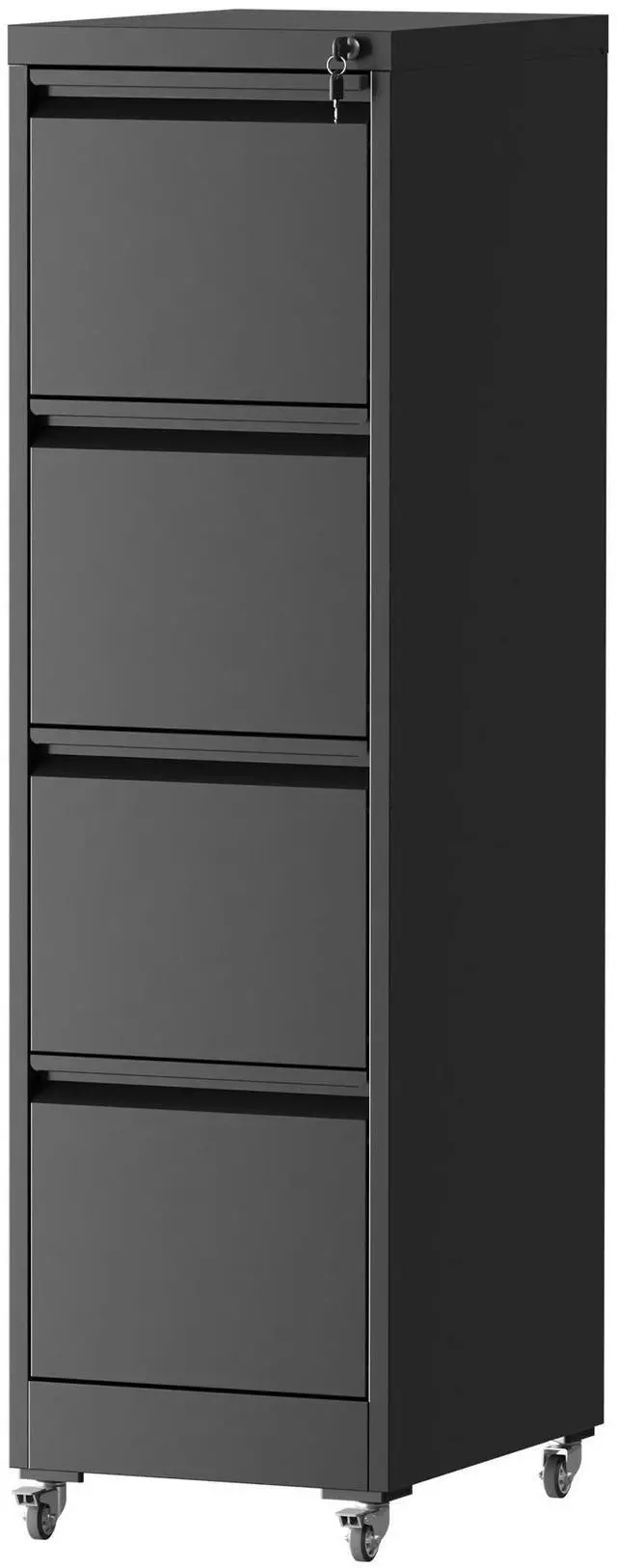 Main image of 4 Drawer Metal Locking Vertical File Cabinet on Wheels Heavy-Duty Lockable Cabinet for Home & Office, Black, 17.71"D*15.16"W*52.28"H,Black