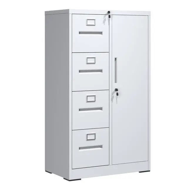 Alt view image 4 of 7 - Metal Storage Vertical Filing Cabinet with Lock, Steel File Locker with 4 Drawers and 1 door for School, Living Room, Bedroom, Office (White)
