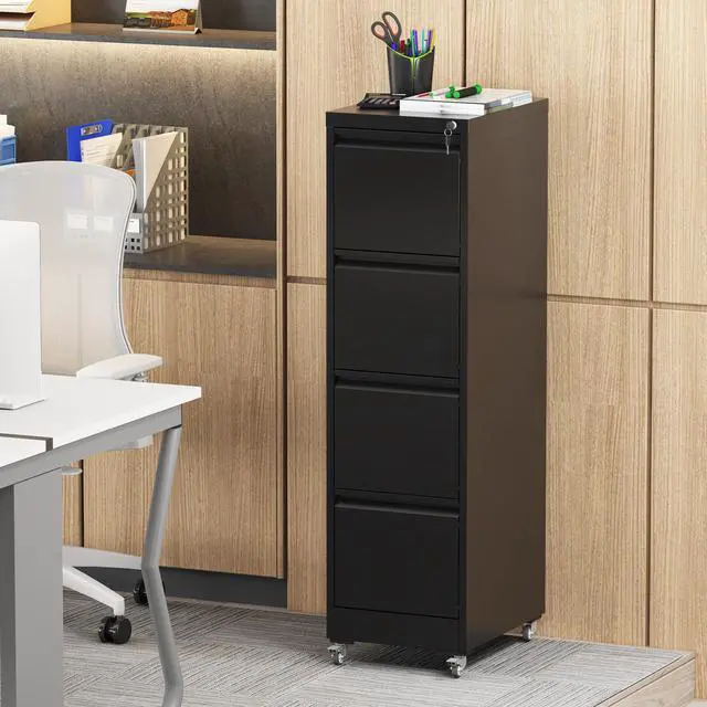 Alt view image 4 of 7 - 4 Drawer Metal Locking Vertical File Cabinet on Wheels Heavy-Duty Lockable Cabinet for Home & Office, Black, 17.71"D*15.16"W*52.28"H,Black