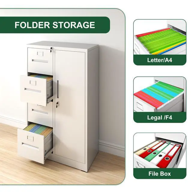 Alt view image 6 of 7 - Metal Storage Vertical Filing Cabinet with Lock, Steel File Locker with 4 Drawers and 1 door for School, Living Room, Bedroom, Office (White)
