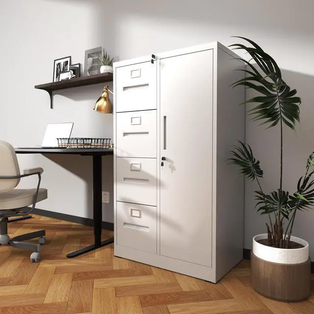 Alt view image 5 of 7 - Metal Storage Vertical Filing Cabinet with Lock, Steel File Locker with 4 Drawers and 1 door for School, Living Room, Bedroom, Office (White)