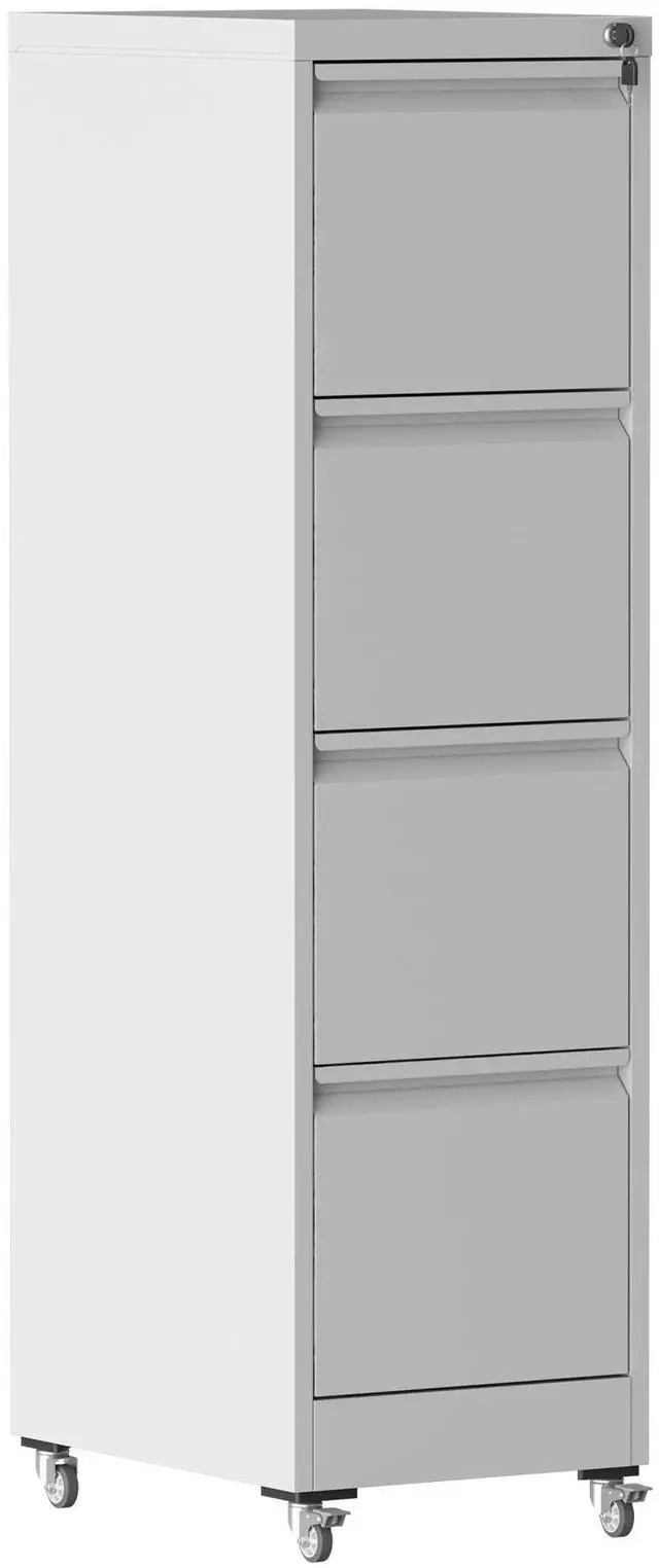 Main image of 4 Drawer Metal Locking Vertical File Cabinet on Wheels Heavy-Duty Lockable Cabinet for Home & Office, Black, 17.71"D*15.16"W*52.28"H,White