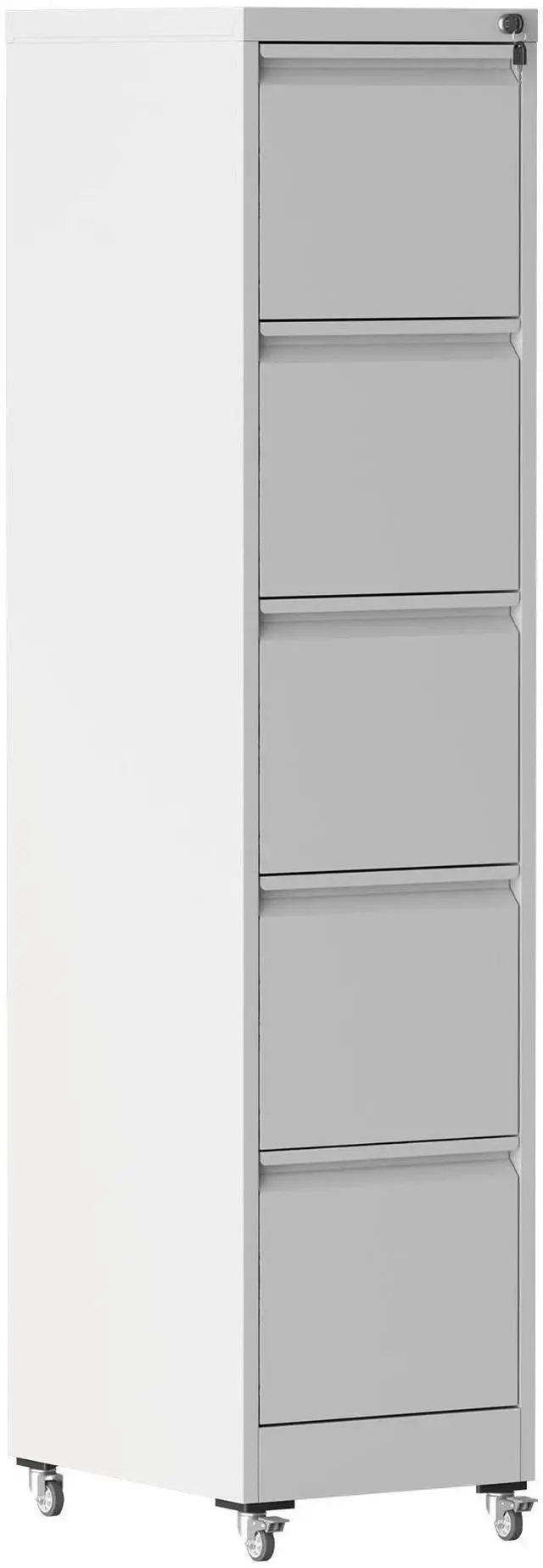 Main image of 5 Drawer Metal Vertical File Cabinet with Lock on Wheels for Home Office,Heavy Duty Metal Storage Cabinet for A4/Letter/Legal Size Files, White, 17.71"D*15.16"W*64.17"H