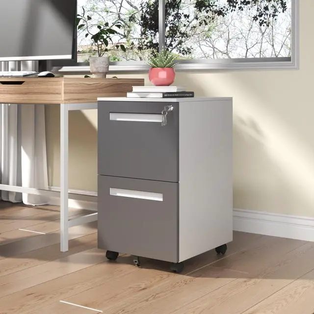 Alt view image 2 of 7 - 2-Drawer Mobile File Cabinet with Lock, All-Steel Metal Storage Cabinet on 360° Wheels, for Home Office & Commercial Use, Fully Assembled, Holds A4/Letter/Legal Files, 110lbs/Drawer Capacity