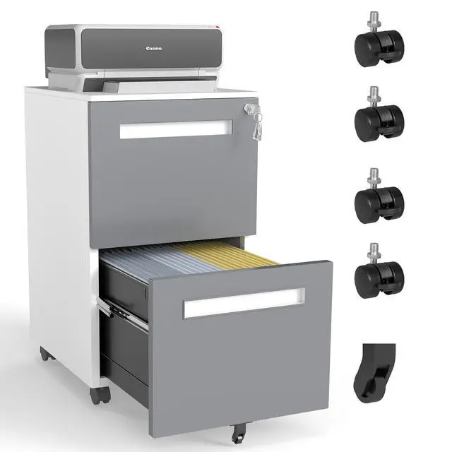 Alt view image 4 of 7 - 2-Drawer Mobile File Cabinet with Lock, All-Steel Metal Storage Cabinet on 360° Wheels, for Home Office & Commercial Use, Fully Assembled, Holds A4/Letter/Legal Files, 110lbs/Drawer Capacity