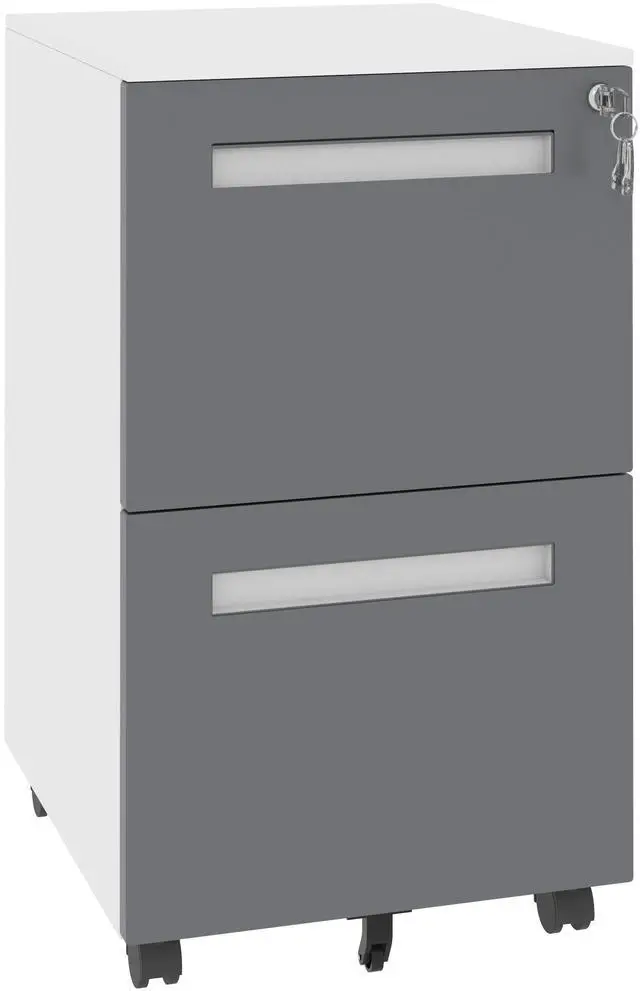 Main image of 2-Drawer Mobile File Cabinet with Lock, All-Steel Metal Storage Cabinet on 360° Wheels, for Home Office & Commercial Use, Fully Assembled, Holds A4/Letter/Legal Files, 110lbs/Drawer Capacity