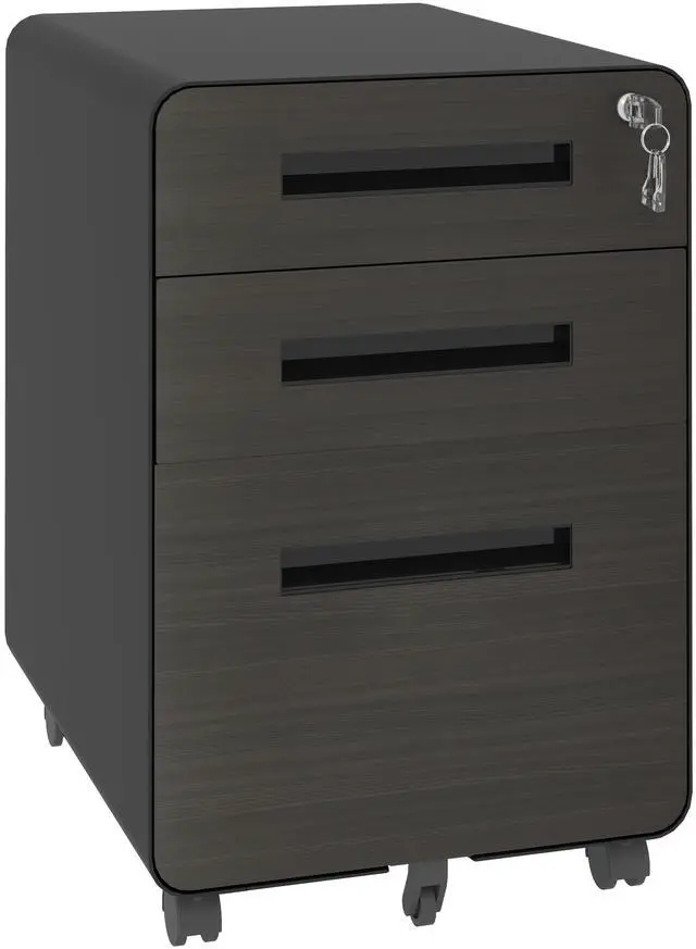 Main image of 3-Drawer Mobile File Cabinet with Lock, All-Steel Metal Storage Cabinet on Casters, for Home & Office,Black, Fully Assembled, Holds A4/Letter Files