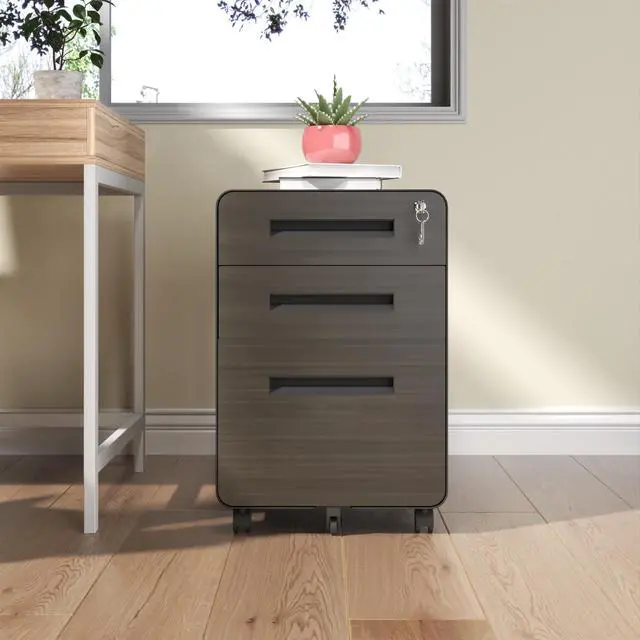 Alt view image 4 of 7 - 3-Drawer Mobile File Cabinet with Lock, All-Steel Metal Storage Cabinet on Casters, for Home & Office,Black, Fully Assembled, Holds A4/Letter Files