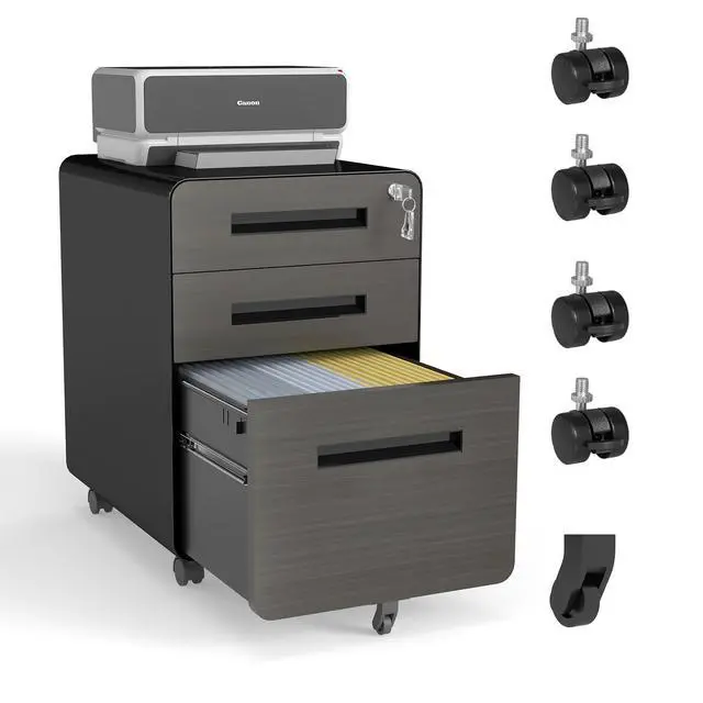 Alt view image 6 of 7 - 3-Drawer Mobile File Cabinet with Lock, All-Steel Metal Storage Cabinet on Casters, for Home & Office,Black, Fully Assembled, Holds A4/Letter Files