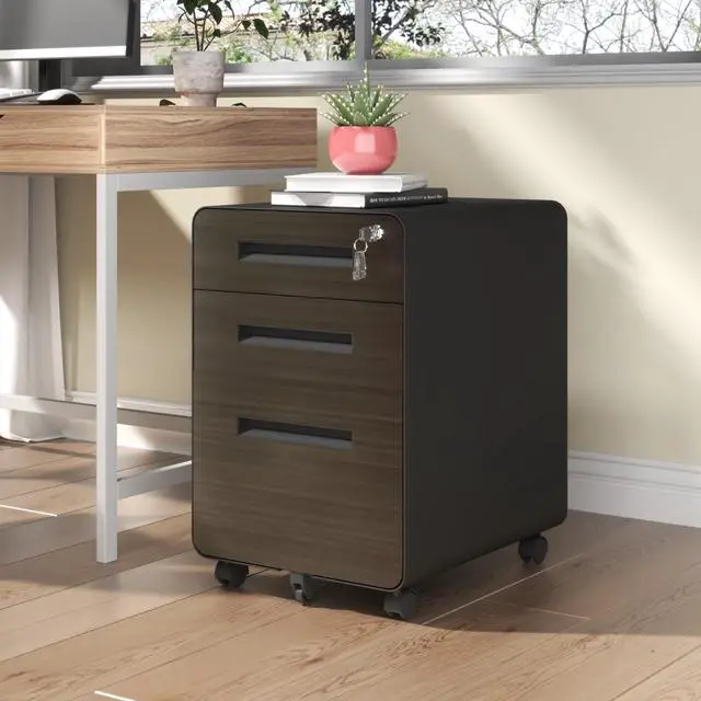 Alt view image 2 of 7 - 3-Drawer Mobile File Cabinet with Lock, All-Steel Metal Storage Cabinet on Casters, for Home & Office,Black, Fully Assembled, Holds A4/Letter Files