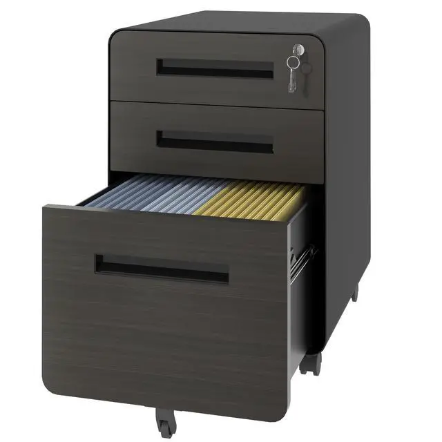 Alt view image 7 of 7 - 3-Drawer Mobile File Cabinet with Lock, All-Steel Metal Storage Cabinet on Casters, for Home & Office,Black, Fully Assembled, Holds A4/Letter Files
