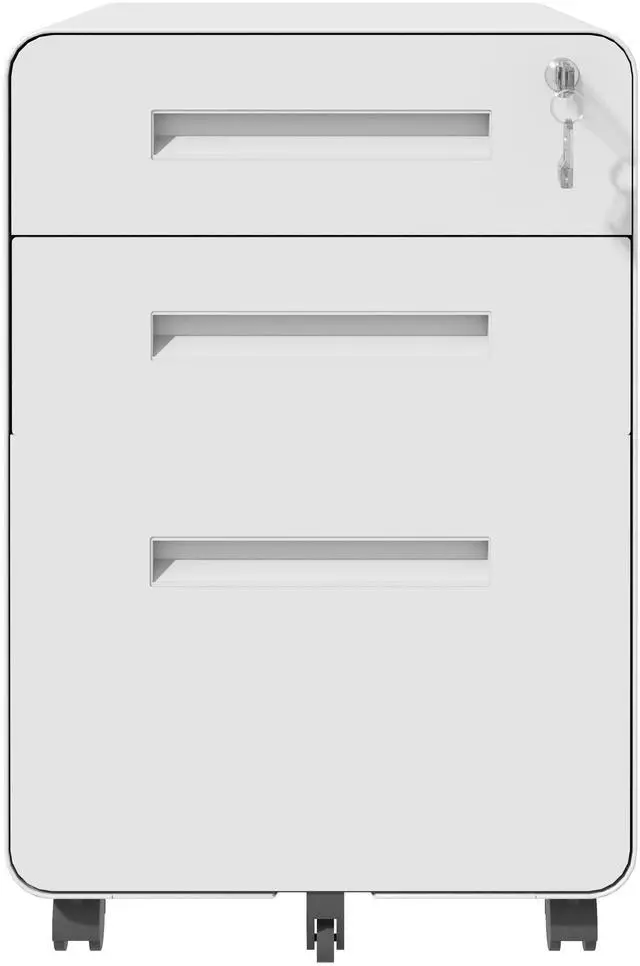 Alt view image 7 of 7 - 3-Drawer Wide Mobile File Cabinet with Lock, All-Steel Metal Storage Cabinet on Casters, for Home & Office,White, Fully Assembled, Holds A4/Letter Files, 110lbs/Drawer