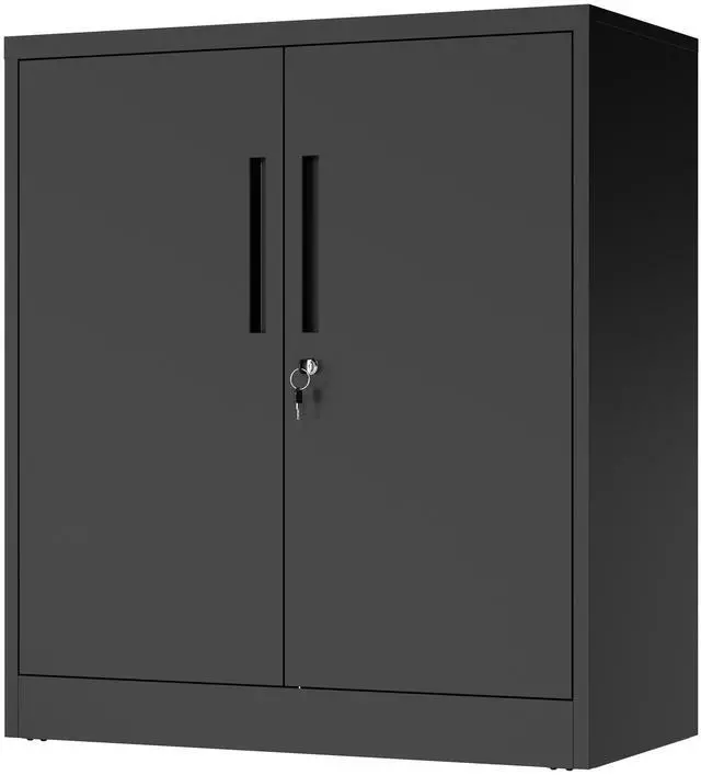 Main image of Metal Storage Cabinet with Lock, 2-Door Garage Storage Cabinet with 2 Adjustable Shelves, Heavy Duty Steel File Cabinet for Home, Office, Garage, School (Black, 35.4"H)