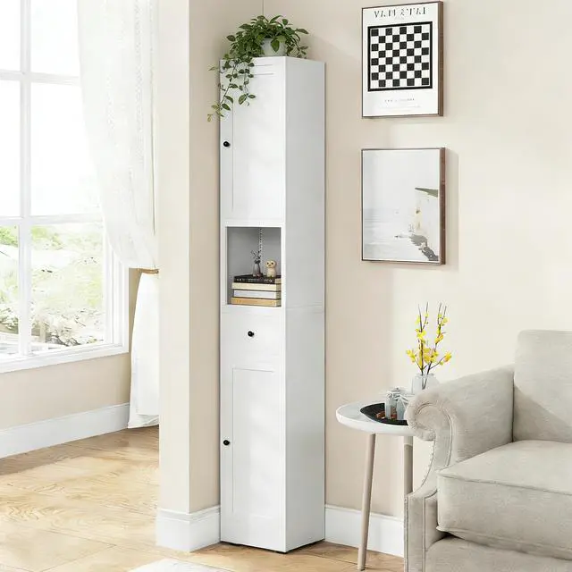 Alt view image 4 of 7 - 71 Inch Tall Bathroom Storage Cabinet, 5-Tier Narrow Metal Cabinet with 2 Doors & Adjustable Shelves, Freestanding Cabinet for Space Saving in Kitchen, Laundry Room, Pantry, White