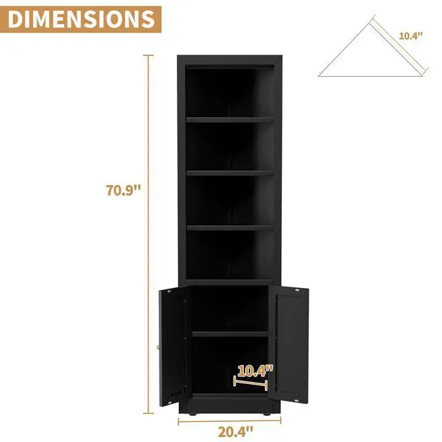 Alt view image 2 of 7 - 71" Tall Corner Storage Cabinet with 2 Doors, 5-Tier Metal Cabinet with Adjustable Shelves, Freestanding Kitchen Storage for Pantry, Living Room, Bathroom, Laundry Room, Space Saving Furniture, Black
