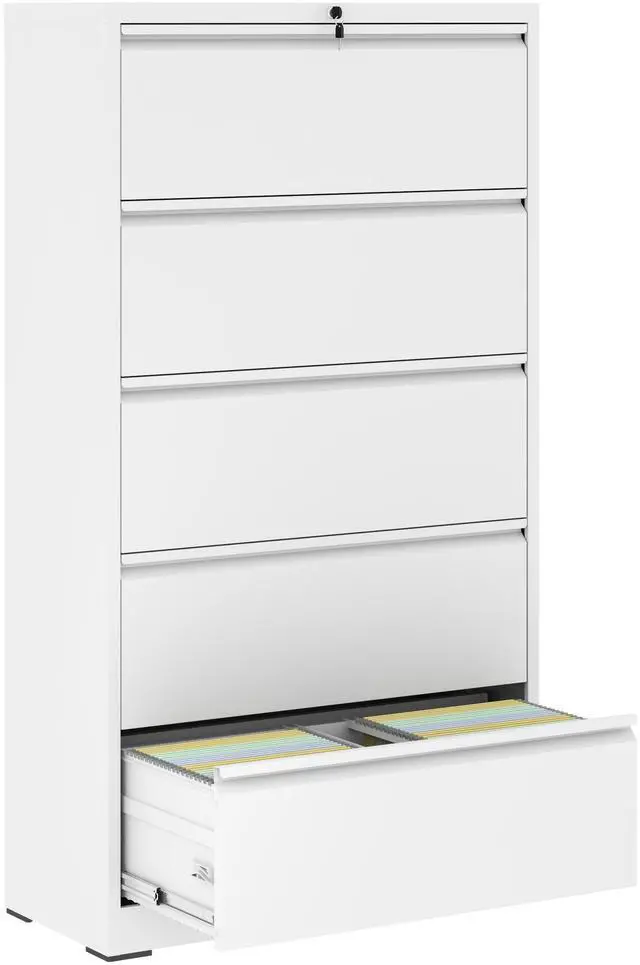 Main image of 5 Drawer Metal Lateral File Cabinet , White Filing Cabinet with Lock, Lockable File Cabinet for Home Office, Locking Metal File Cabinet for Legal/Letter/A4/F4 Size