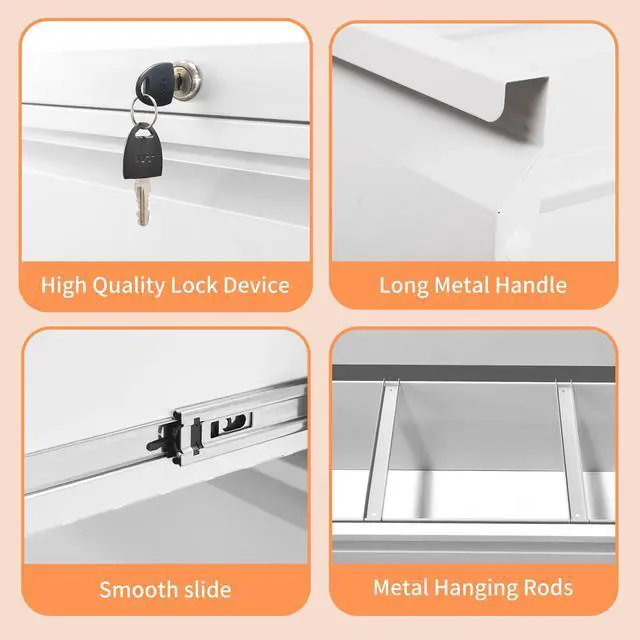 Alt view image 4 of 7 - 5 Drawer Metal Lateral File Cabinet , White Filing Cabinet with Lock, Lockable File Cabinet for Home Office, Locking Metal File Cabinet for Legal/Letter/A4/F4 Size