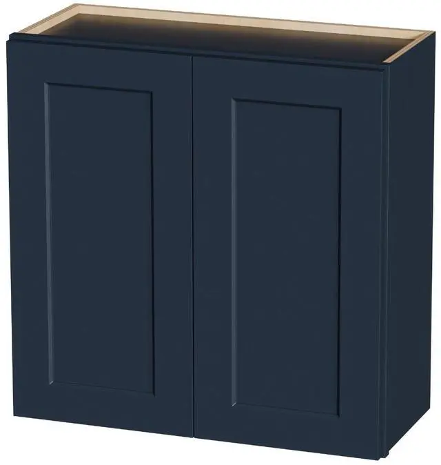 Main image of Navy Blue Shaker 30" Solid Wood Wall Cabinet, Soft Close Hinges, Adjustable Shelves, Double Door for Kitchen,Bath,Laundry, 30Wx12Dx30H