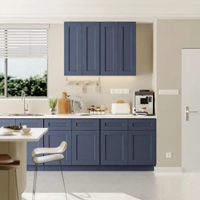 Alt view image 5 of 7 - Navy Blue Shaker 30" Solid Wood Wall Cabinet, Soft Close Hinges, Adjustable Shelves, Double Door for Kitchen,Bath,Laundry, 30Wx12Dx30H