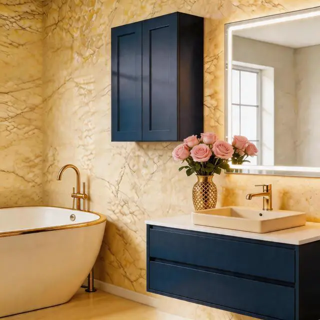 Alt view image 2 of 5 - Navy Blue Shaker 30" Solid Wood Wall Cabinet Soft-Close Hinges, Adjustable Shelves, Double Door. Ideal for Kitchen, Bath, Laundry. (30"W x 12"D x 42"H)